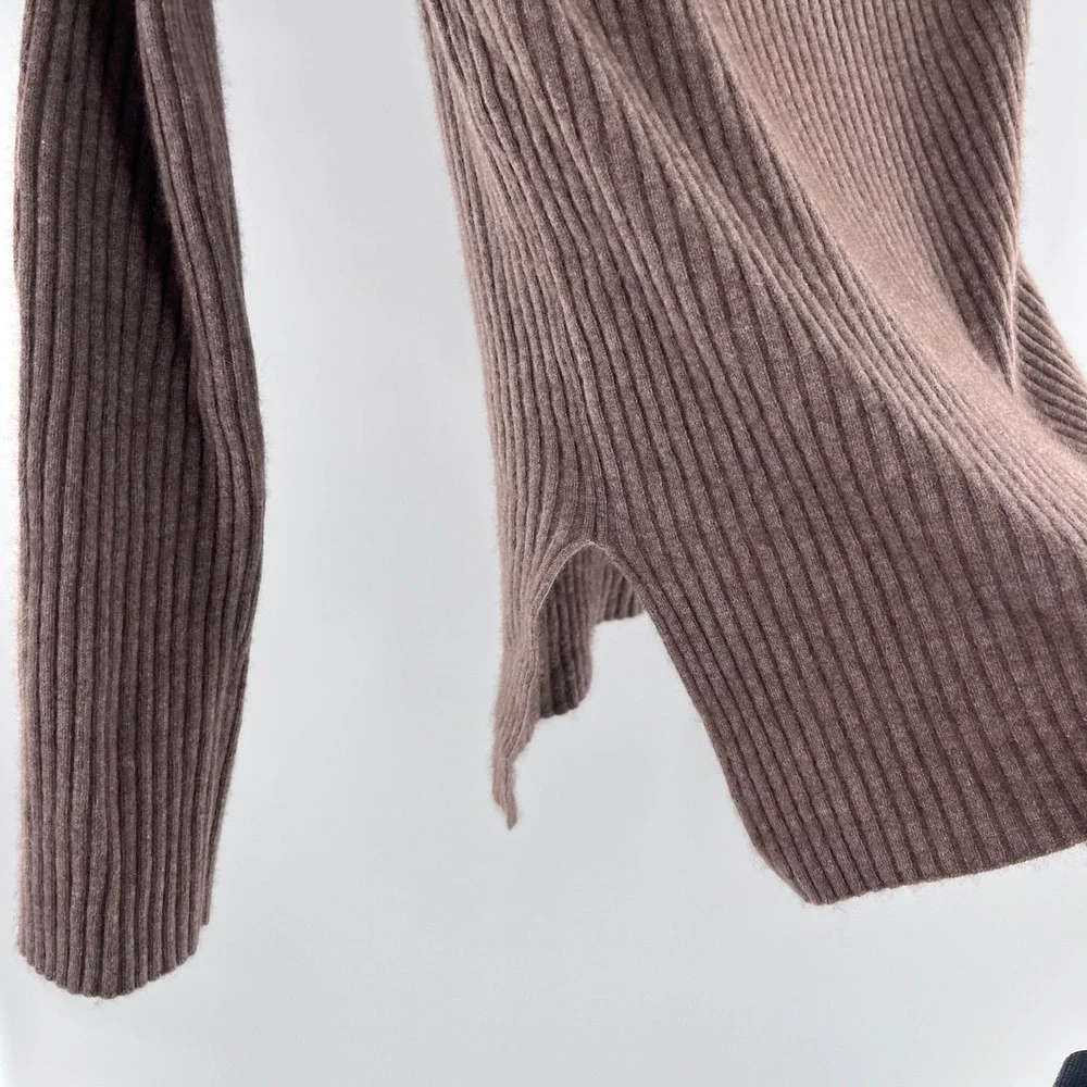 CAARA Cashmere Ribbed Knit Sweater XS Mocha Taupe Luxury Parisian Old Money Cozy - Picture 3 of 7